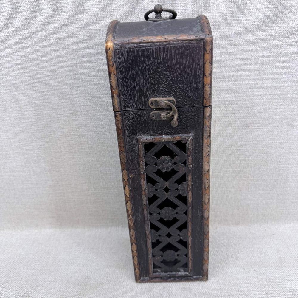 Vintage Carved Wood Wine Bottle Gift Box Decorative Storage Trunk Dark Brown